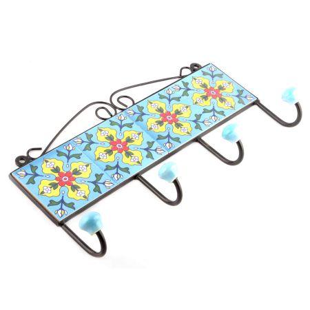 Turquoise And Red Tiny Flower Ceramic Tiles Hooks Online